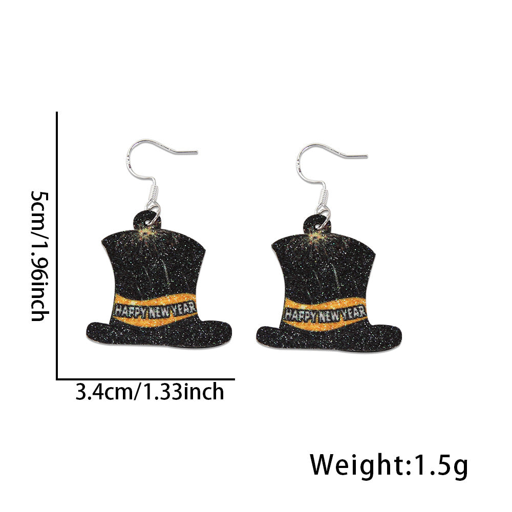 Wholesale Star Wine Glass New Year's Eve Black Gold Party Decoration Earrings